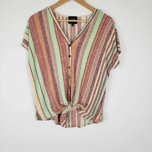 W5 Striped Tie Front Top